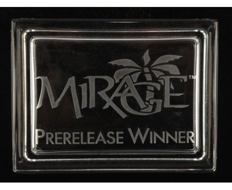 Magic the Gathering TCG. MTG Mirage Glass Prerelease Winner Trophy/Plaque.  This item is from the collection of the former Ma