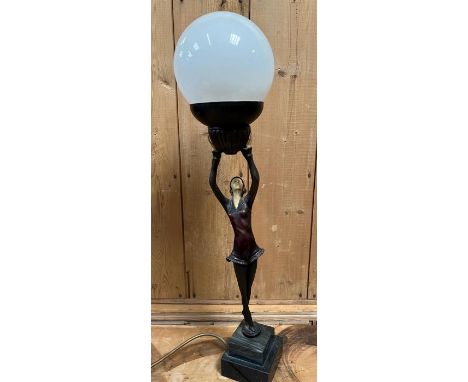 An Art Deco style lady holding up a light, table lamp 