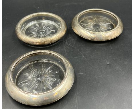 Three small glass bowls with silver surrounds by Frank M Whiting &amp; Co