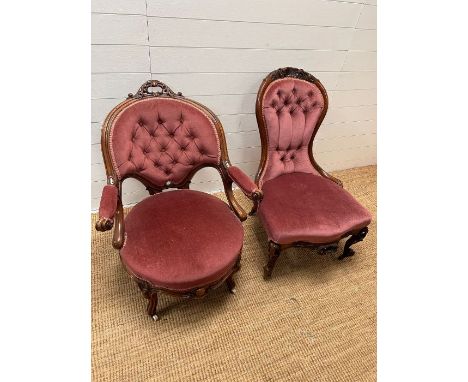 Antique 'His and Hers' Button back chairs.