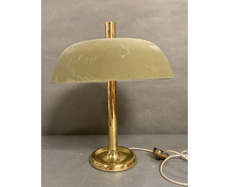 A Hillebrand mid-century brass table lamp with  green shade