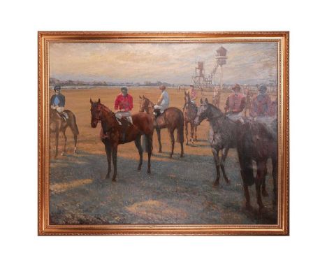 Peter Howell (b. 1932), Horses and Jockeys before the Race Start, signed 'Howell' (lower left), oil on canvas, 100.5 x 126 cm