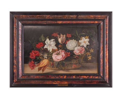 Follower of Bartholomeus Assteyn (Dutch, 1607-1667/77), Still life of flowers in a basket, unsigned, oil on panel, 30.5 x 47 