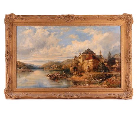 William Oliver (British, 1804-1853), The Ferry Boat, signed 'W Oliver' (lower right), dated 1852, oil on canvas, image 48 cm 