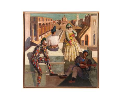 Bruno Capacci (Italian, 1906-1996), Commedia dell'Arte, signed, dated and inscribed, 'Capacci MXMXXXV VIII' (lower left), oil