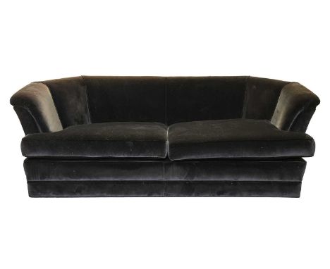 Gascoigne Designs; a three-seat sofa, with midnight blue stuff over velvet upholstery with loose squab cushions, 206 cm overa
