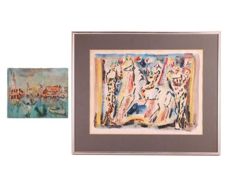 Yitzhak Frenkel-Frenel (1899 - 1981) Israeli, St Mark's Square from the Grand Canal, Venice, signed, oil on board, 22 x 27 cm