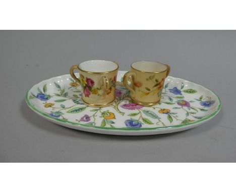 A Miniature Royal Worcester Blush Ivory Loving Mug and Tyg Together with a Minton Haddon Hall Oval Tray 