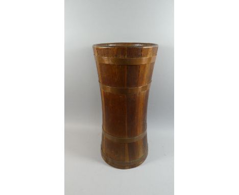 A Copper Banded Wooden Stick Stand of Waisted Form, 60cm High 