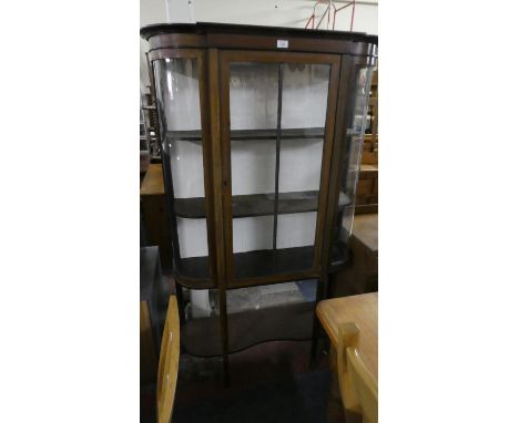 An Edwardian String Inlaid Display Cabinet with Serpentine Stretcher Shelf, 96cm Wide 