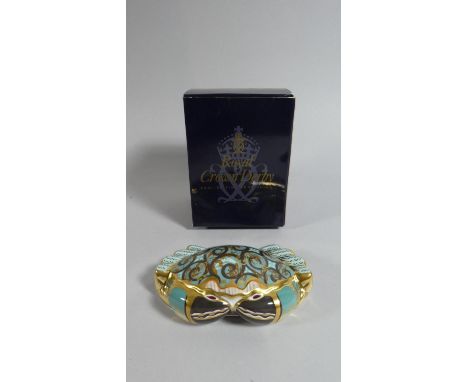 A Royal Crown Derby Cromer Crab Paperweight with Gold Button in Original Box (Hairline)