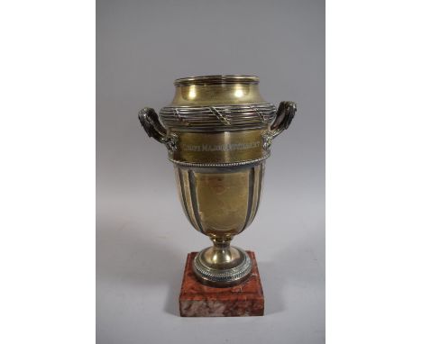 A Belgian Silver Plated Military Trophy in Original Box Dated 1910, 27cm High