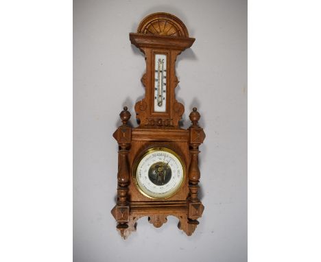 A Belgian Wall Hanging Aneroid Barometer with Temperature Scale, 48cm High