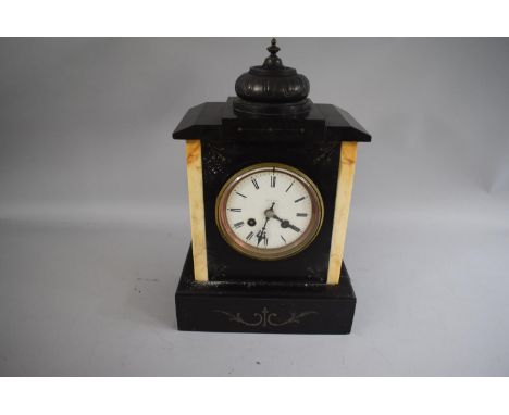 A French Slate and Marble Architectural Mantle Clock with Eight Day Movement, 33cm High 