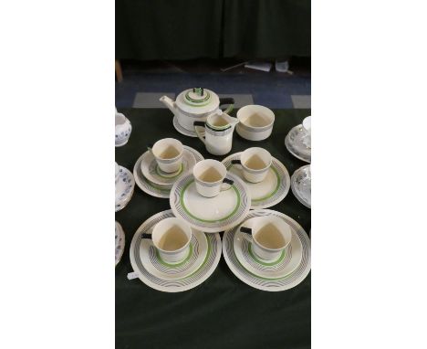 An Art Deco Royal Doulton Radiance Pattern Part Tea Set to Include Cups Saucers, Side Plates, Teapot, Stand Sugar and Cream 