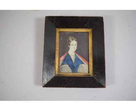 A 19th Century Oval Painted Portrait Miniature on Ivory Depicting Maiden Set in Wooden Frame, 18cm High x 15cm Wide