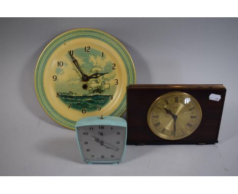 A 1960's Alarm Clock Metamec Mantle Clock and Smiths Circular Wall Clock 