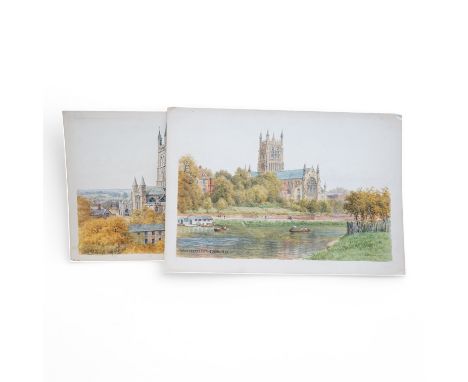 Alfred Robert Quinton (1853-1934), two watercolours for postcard designs of Gloucester Cathedral and Worcester Cathedral Norw