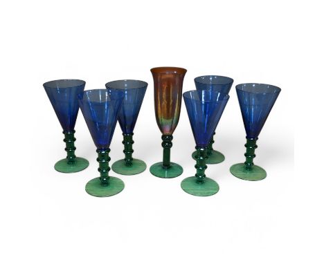 A set of six vintage Italian cobalt blue glasses together with another similar art glass examples, largest 22cm high. Conditi