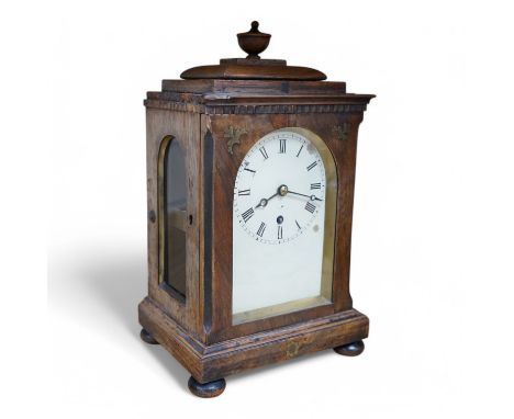 A mid 19th century rosewood four glass mantel clock, key, no pendulum, 29cm. Condition - poor, not tested