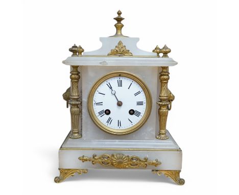 A late 19th century onyx and gilt metal mantel clock. Condition - poor