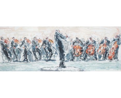 Bernard Rooke (b. 1938), oil on paper, ‘The Conductor’, 27 x 71cm. Condition - good