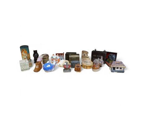 A collection of vintage and later money boxes to include a Quimper pig and Staffordshire style houses.  Condition - varies