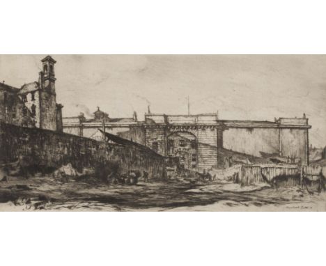 § SIR MUIRHEAD BONE (SCOTTISH 1876-1953)  OLD JAIL, GLASGOW  Signed and numbered 'No. 23' to margin, drypoint  13cm x 26.5cm 