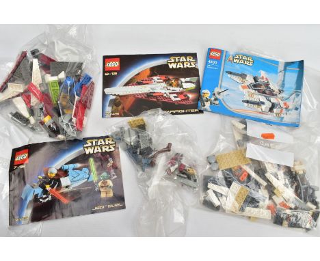THREE UNBOXED LEGO STAR WARS SETS, Rebel Snowspeeder 4500, Jedi Duel 7103 and Jedi Starfighter 7143, in used condition, all w