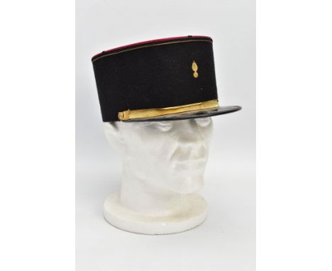 A FRENCH FOREIGN LEGION KEPI N, C.O. RANK EMBROIDERED GOLD EMBLEM, black inner trim to the top, light moth damage and damage 