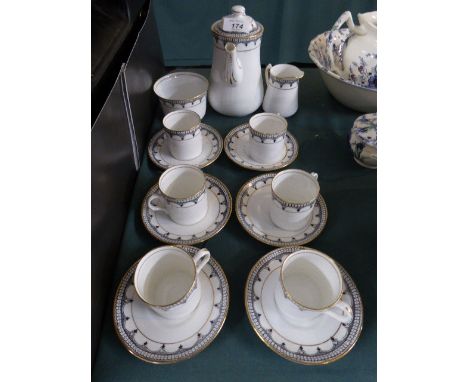 An Edwardian Coffee Service Comprising Six Cans and Saucers, Coffee Pot, Sugar and Cream by Delphine China