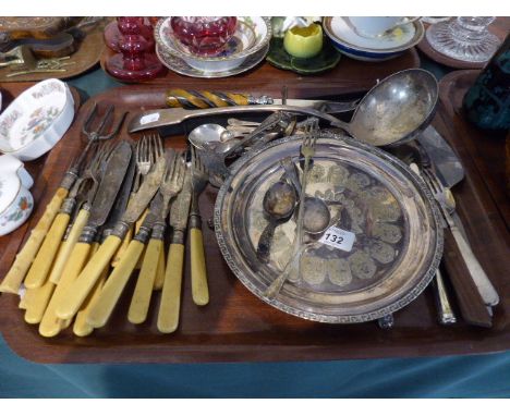 A Collection of Vintage Bone Handled Cutlery, Large Silver Plated Ladle 