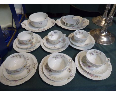  A Collection of French Floral Patterned Teawares To Include Six Trios, Two Cake Plates, Sugar Bowl, Three Saucers etc 