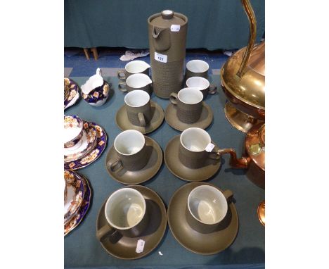 A Set of Denby Coffee Wares to Include Six Cans and Saucers, Two Jugs, Two Sugar Bowls and Coffee Pot 