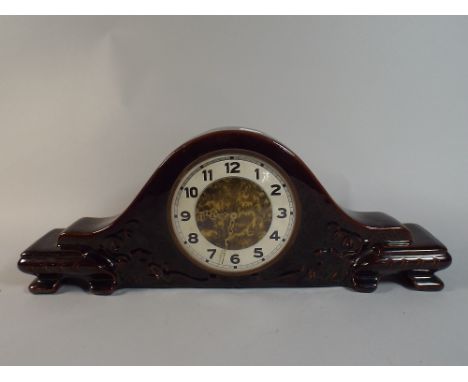 A German Ceramic Napoleon Hat Mantel Clock, 50cm Wide