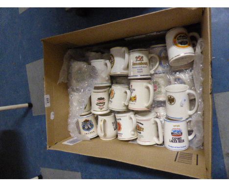A Box of Small Ceramic Beer Mugs Etc