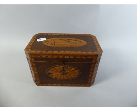 A 19th Century Shell Inlaid Two Division Mahogany, Walnut and Boxwood Tea Caddy with Brass Hinges, 19x11x12cm 