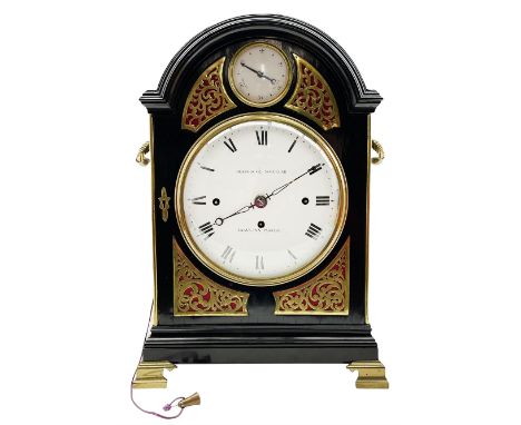 Early 19th century ebonised bracket clock by Desbois &amp; Wheeler of Gray's Inn Passage, London, in a pad topped break arch 