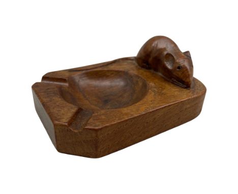 'Mouseman' oak ashtray, with carved mouse signature, by Robert Thompson of Kilburn, L10cm