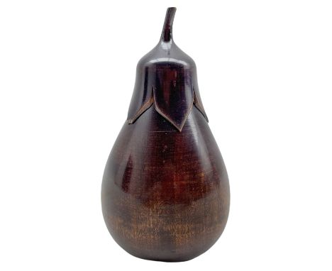 Fruitwood tea caddy in the form of an aubergine, the screw off calyx and stalk opening to reveal the inner cover H13cm