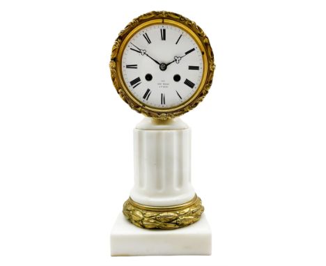 Early 19th century Parisian pillar clock, dial inscribed Henri Marc, Paris, with an unenclosed drum movement raised on a circ