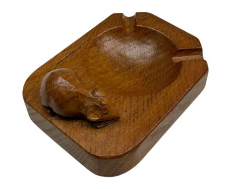 'Mouseman' oak ashtray with carved mouse signature, by Robert Thompson of Kilburn, L10cm