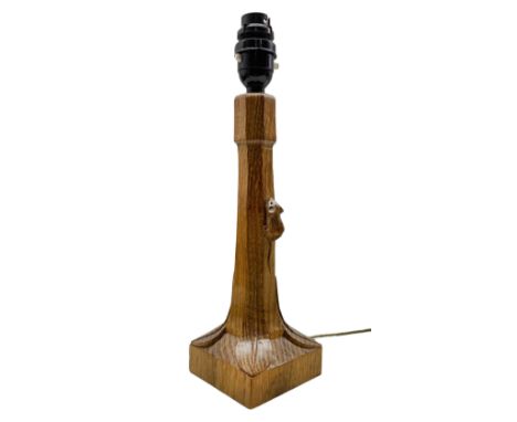 'Mouseman' carved oak table lamp with mouse signature, by Robert Thompson of Kilburn, H25.5cm (excluding fitting)