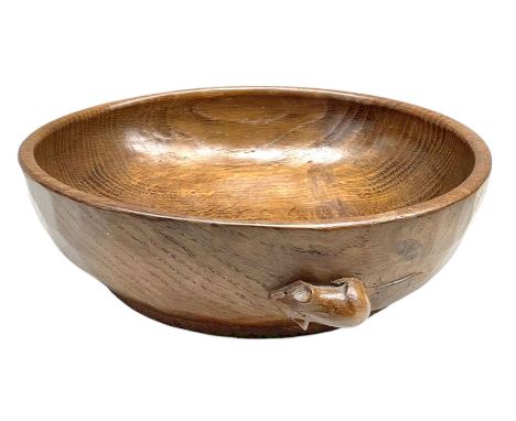 'Mouseman' adzed oak bowl with carved mouse signature, by Robert Thompson of Kilburn, D21.5cm