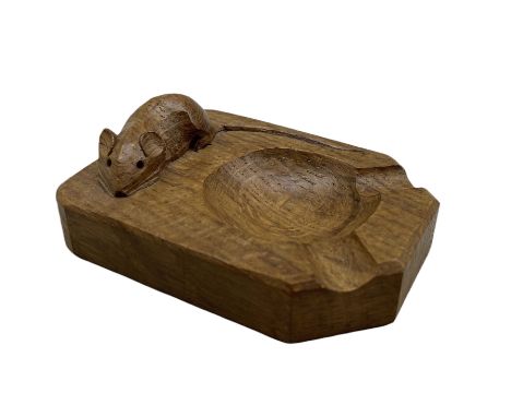 'Mouseman' oak ashtray, with carved mouse signature, by Robert Thompson of Kilburn, L10cm
