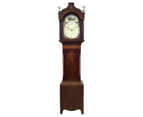 George IV mahogany longcase clock of small proportions by William Dixon of Pickering c1825,  with an ogee shaped pediment and