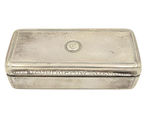 William IV silver rectangular snuff box with engine turning and initial 'D' with gilded interior 10cm x 4.5cm London 1833 Mak