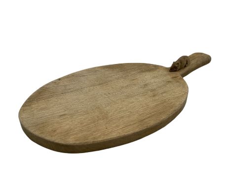 'Mouseman' oak oval cheeseboard with carved mouse signature, by Robert Thompson of Kilburn, L40cm 