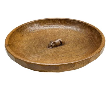 'Mouseman' adzed oak bowl with carved mouse signature to the centre, by Robert Thompson of Kilburn, D28cm