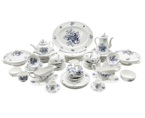 Royal Worcester Blue Sprays pattern dinner service comprising twelve dinner plates, twelve side plates, twelve bowls, twelve 